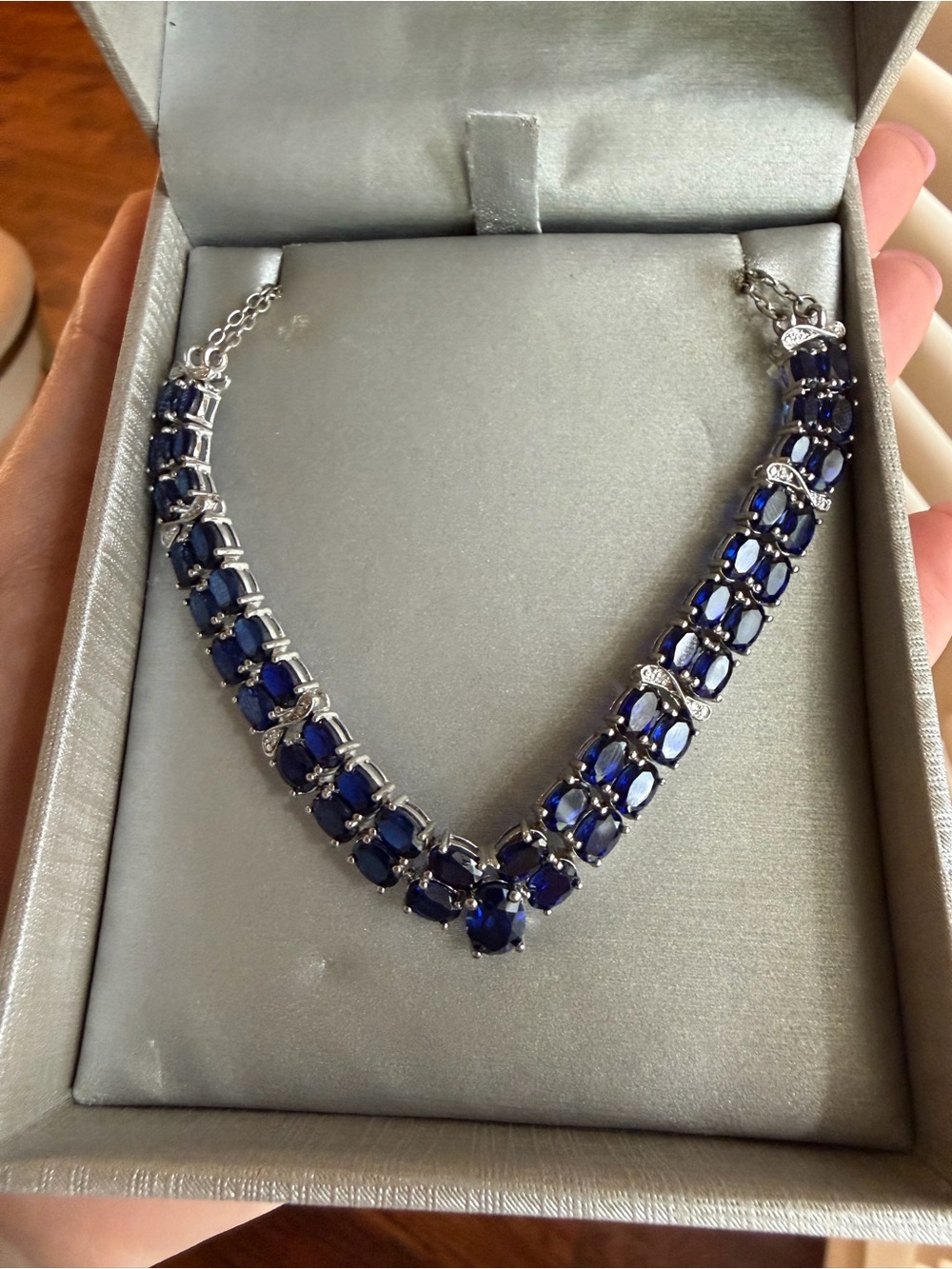 Zales Sterling Silver Necklace with Lab Grown Sapphires and Diamond Accents
